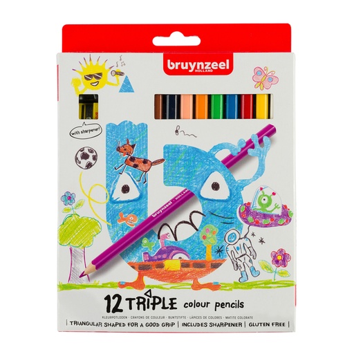 [640059] Kleurpotloden Bruynzeel Kids Triple blister à 12 stuks assorti