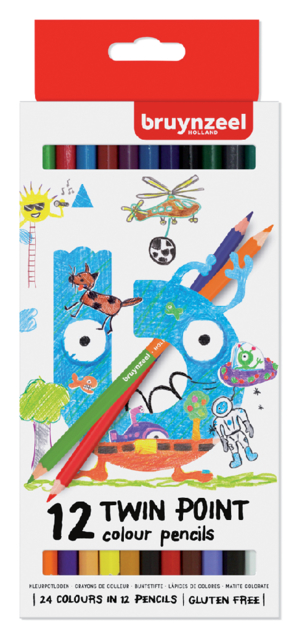 Crayon de couleur Bruynzeel Kids Twin Point blister de 12 pièces assorti