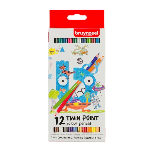 [640054] Crayon de couleur Bruynzeel Kids Twin Point blisterr 12 pièces assorti