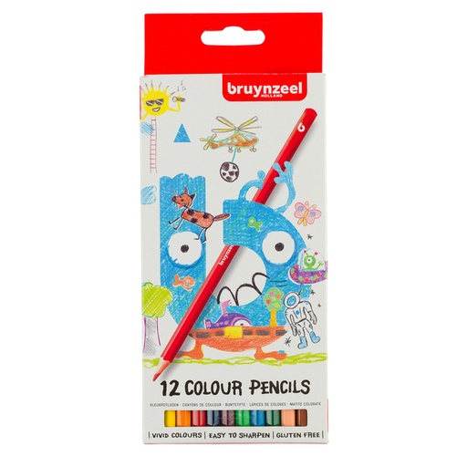 [640055] Crayon de couleur Bruynzeel Kids blister 12 pièces assorti