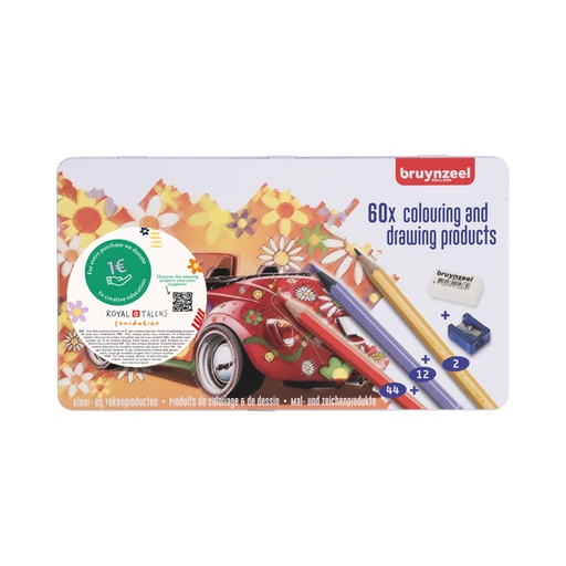 [640431] Kleurpotloden Bruynzeel Super Sixties kever in blik 60 stuks