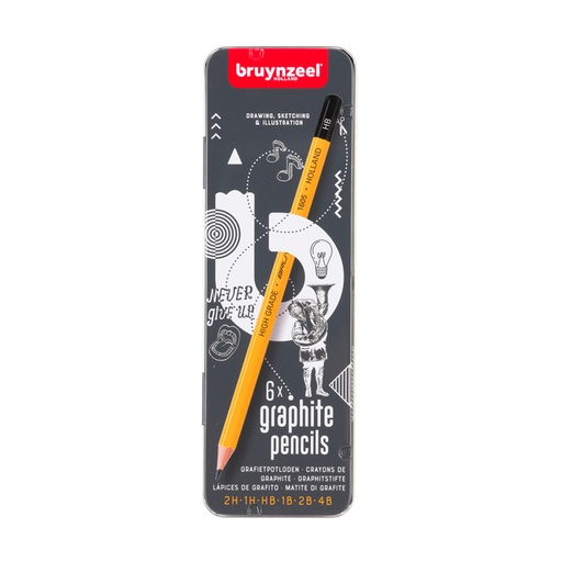 [640409] Crayon graphite Bruynzeel Burotek boîte 6 duretés gris