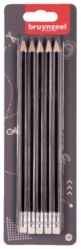 [640317] Grafietpotlood Bruynzeel Teens HB met gum blister á 5 stuks grijs