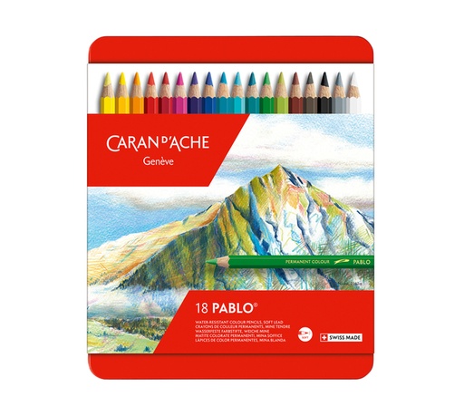 [710714] Kleurpotloden Caran d'Ache Pablo assorti blik à 18stuks