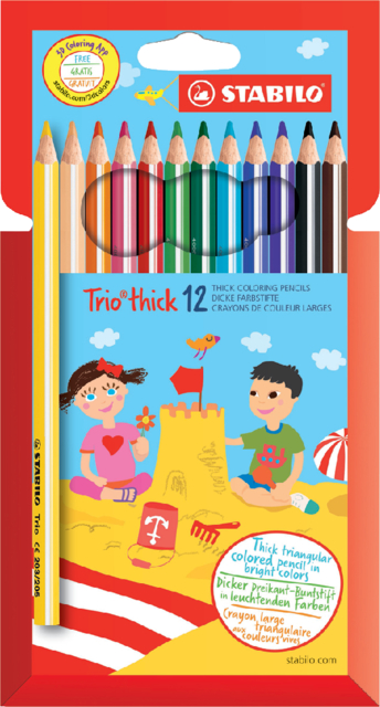 Crayon de couleur STABILO 203 Trio thick assorti étui carton 12 piècess