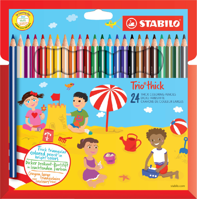 Crayons de couleur STABILO 203 Trio thick assorti blister 24 piècerti