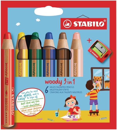 [640441] Crayons de couleur STABILO 880 Woody 3-en-1 assorti étui 6 pièces