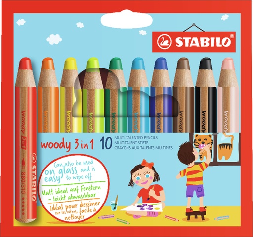 [640440] Crayons de couleur STABILO 880 Woody 3-en-1 assorti étui 10 pièces