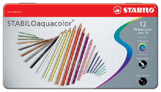 [640015] Crayon de couleur STABILO 1612 Aquacolor assorti boîte 12 pièces