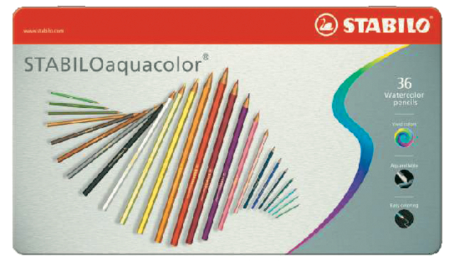 Crayon de couleur STABILO 1636 Aquacolor assorti boîte 36 pièces