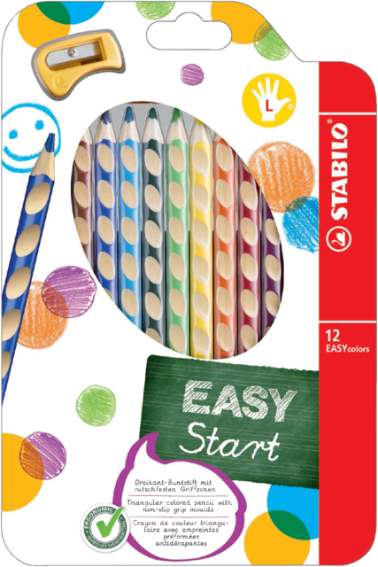 Crayons de couleur STABILO 331 Easycolors gaucher + taille-crayon assorti étui 12 pièces