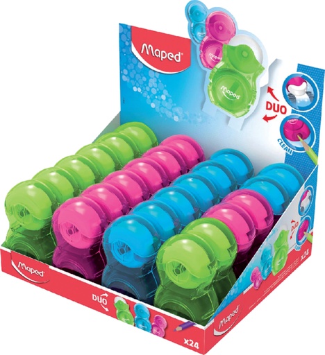 [720035] Taille-crayon Maped Loopy avec gomme 1 trou présentoir 24 pièces assorti
