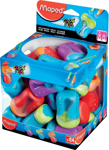 [340220] Taille-crayon Maped Color’Peps 2 trous présentoir 24 pièces assorti