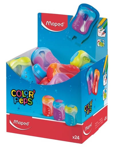 [340220] Taille-crayon Maped Color’Peps 2 trous présentoir 24 pièces assorti