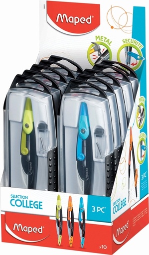 [710016] Compas Maped Métal 3 parties présentoir 10 pièces assorti