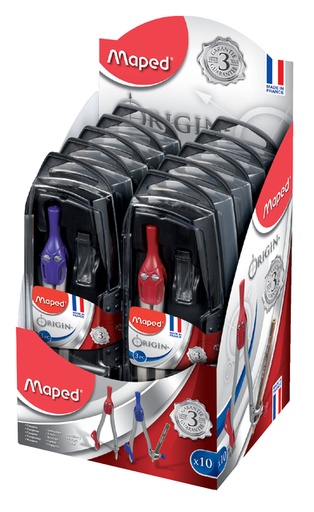 [710004] Compas Maped Origin 3 parties présentoir 10 pièces assorti