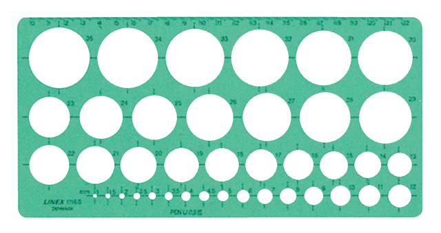 Cirkelsjabloon Linex 39 cirkels met inktvoetjes 1-35mm groen