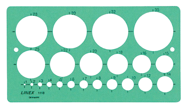 Cirkelsjabloon Linex 22 cirkels met inktvoetjes 1-35mm groen