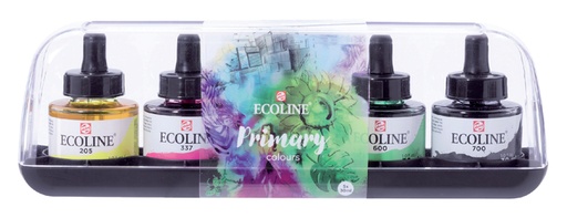 [701102] Encre Talens Ecoline avec  pipette set 5 couleurs primaires assorties