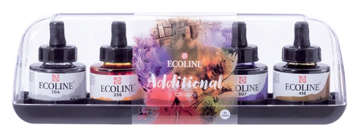 [701103] Encre Talens Ecoline avec pipette set additionel 5 couleurs assorties