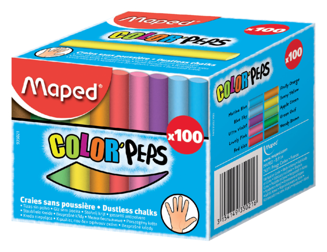 Craie tableau noir Maped Color''Peps boîte 100 pièces assorti