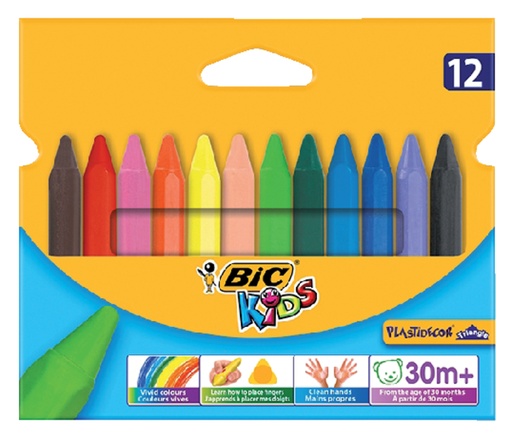 [640450] Craie de coloriage BIC Kids 857 Plastidecor triangle assorti étui 12 pièces