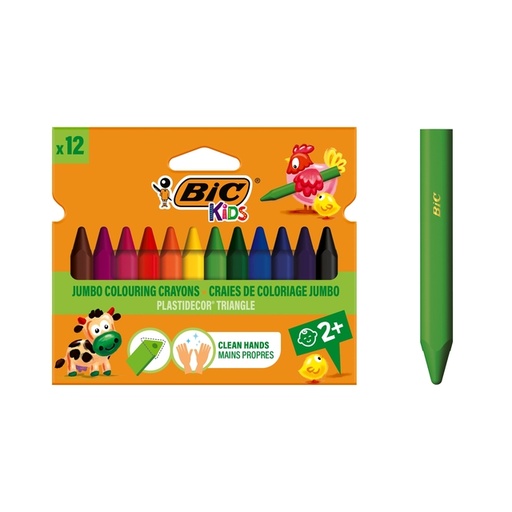 [640450] Craie de coloriage BIC Kids 857 Plastidecor triangle assorti étui 12 pièces