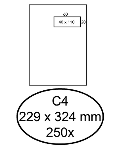 [181459] Envelop Quantore C4 229x324mm venster 4x11cm rechts zelfklevend 250st
