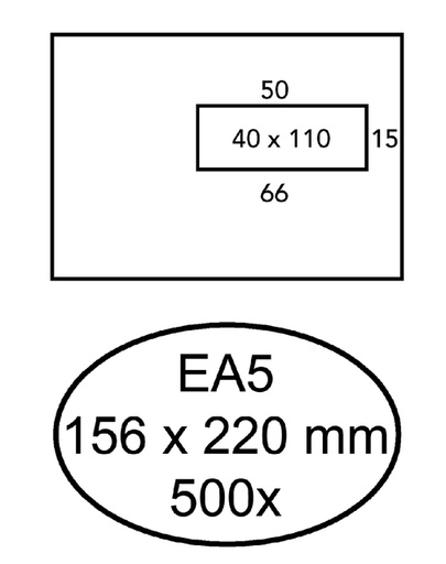 [180390] Envelop Hermes EA5 156x220mm venster 4x11 rechts zelfklevend 500 stuks