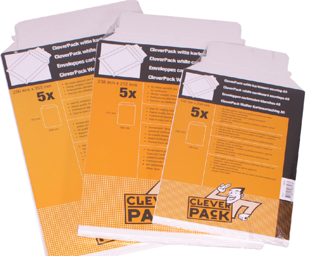 Envelop CleverPack karton A4 240x315mm wit pak à 5 stuks