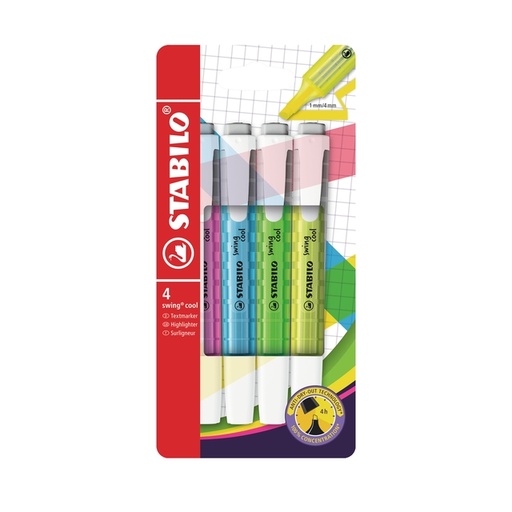[635274] Markeerstift STABILO Swing cool 275/4 assorti etui à 4 stuks