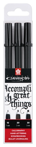 [791010] Kalligrafiepen Sakura Calligrapher set à 3 breedtes zwart