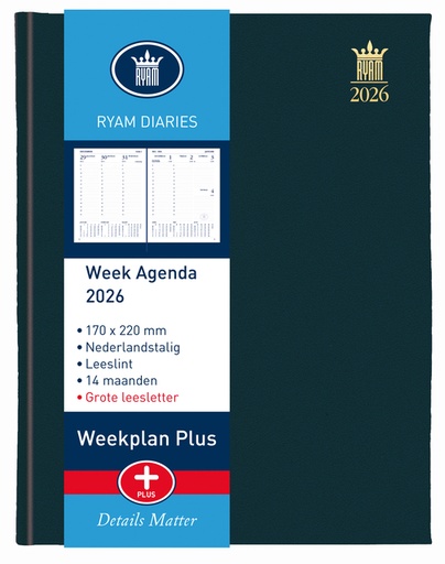 [900124] Agenda 2026 Ryam Weekplan Plus Mundior Mercury 7 jours/2 pages noir
