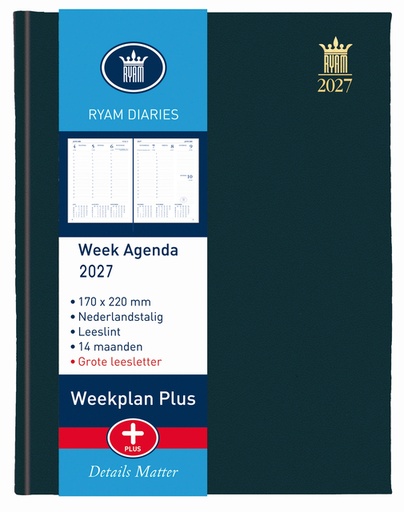 [900124] Agenda 2027 Ryam Weekplan Plus Mercury groot letter 7dagen/2pagina's zwart