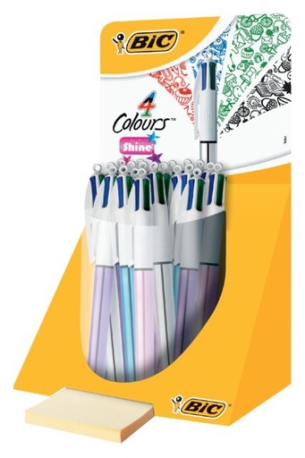 [960474] Stylo bille 4 couleurs BIC Shine argenté violet/rose/bleu présentoir 20pièces
