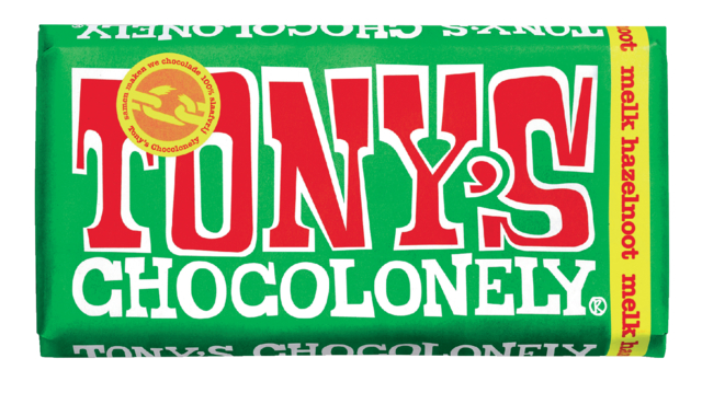Chocolade Tony''s Chocolonely melk hazelnoot reep 180gr