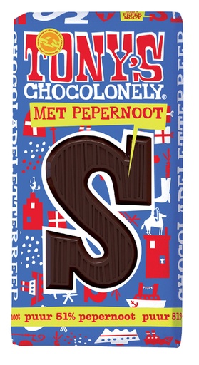 [960769] Chocoladeletter Tony's Chocolonely puur pepernoot S 180gr