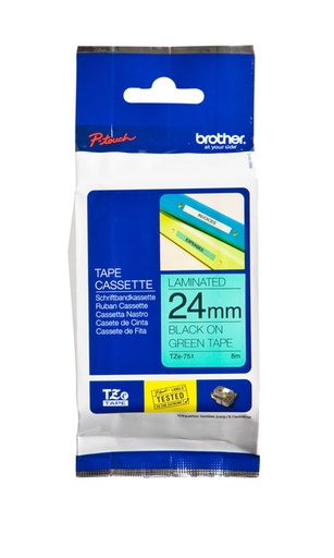 [930206] Labeltape Brother P-touch TZe-751 standaard 24mm zwart op groen