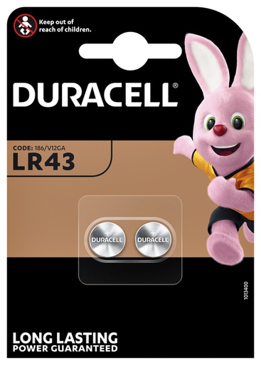 [413635] Batterij Duracell knoopcel 2xLR43 alkaline Ø11,6mm 2 stuks