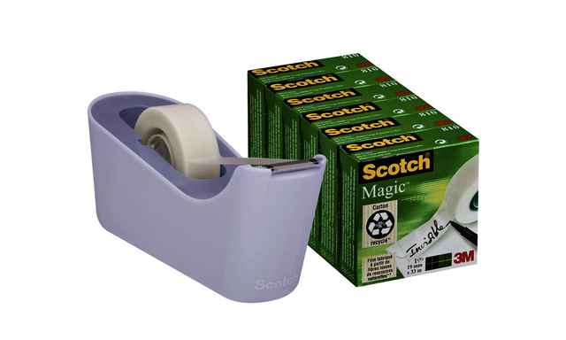 Plakbandhouder Scotch C18 lavendel + 6rol magic tape 19mmx33m