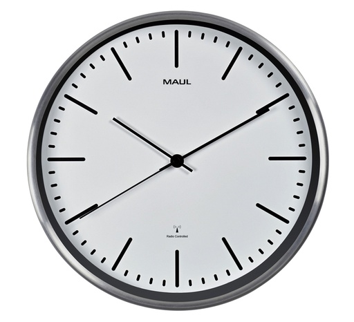 [890686] Horloge murale MAULfly RC Ø305x45mm aluminium/blanc avec pile