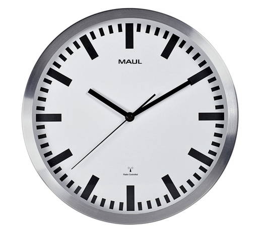 [890688] Horloge murale MAULpilot RC Ø305x45mm aluminium/blanc avec pile