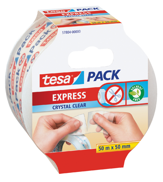 Ruban d’emballage tesapack® Express Crystal Clear 50mx50mm déchirable main transparent