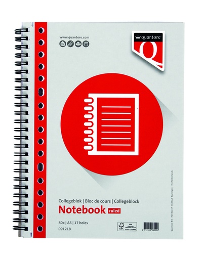 [091218] Bloc de cours Quantore A5 ligné 17 perforations 160 pages pages 70g