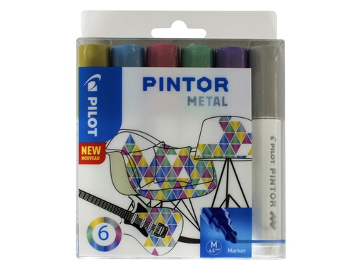 [631606] Verfstift Pilot Pintor metallic medium assorti etui à 6 stuks
