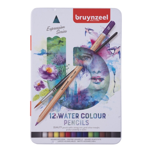 [640069] Crayon aquarelle Bruynzeel Expression boîte métal 12 couleurs