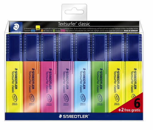 [635232] Markeerstift Staedtler 364 Textsurfer set à 6 stuks assorti + 2 geel gratis
