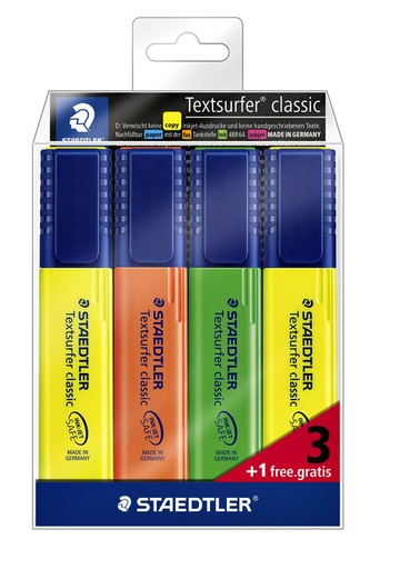 [635234] Markeerstift Staedtler 364 Textsurfer set à 3 stuks assorti + 1 geel gratis