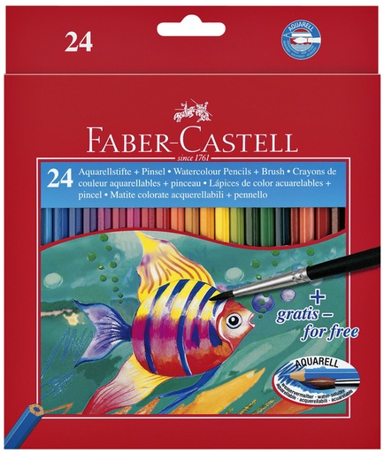 [640075] Crayons de couleur Faber-Castell Aquarelle + pinceau set de 24 pièces assorti