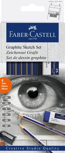 [640096] Crayon Faber-Castell 6 duretés inclus taille-crayon et gomme